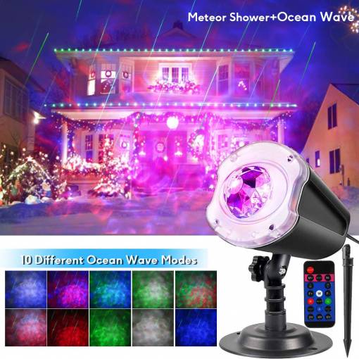 Foto - Venkovní 3D LED projektor RGBW 2v1 - barevné vlnění + meteorická sprcha