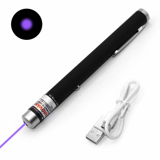 Foto - Laserové ukazovátko s USB nabíjením - Modré (fialové), 50 mW